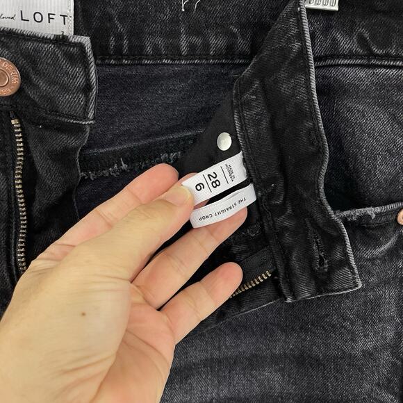 Loft Destructed High Rise Straight Crop Jeans in Washed Black Size 6 / 28 - Picture 8 of 16